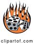 Vector Clip Art of Retro Pair of Dice Rolling over Flames at a Casino by Andy Nortnik