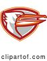Vector Clip Art of Retro Pelican Bird Head Emerging from an Orange White Red and Gray Shield by Patrimonio