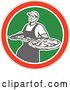 Vector Clip Art of Retro Pizzeria Guy with a Pie on a Peel in a Circle by Patrimonio