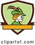 Vector Clip Art of Retro Profile of Robin Hood Wearing a Plumed Hat in a Shield by Patrimonio