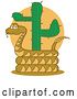 Vector Clip Art of Retro Rattlesnake Holding out His Rattle and Curled Around a Desert Cactus by Andy Nortnik