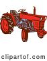 Vector Clip Art of Retro Red and Blue Woodcut Farm Tractor by Patrimonio