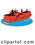 Vector Clip Art of Retro Red Container Cargo Ship on Blue Ocean Water by Patrimonio