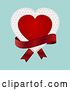 Vector Clip Art of Retro Red Valentine Love Heart over a Patterned Doily with a Red Ribbon over Turquoise by Elaineitalia