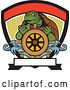 Vector Clip Art of Retro Ridley Turtle Steering at a Helm in a Shield by Patrimonio
