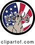 Vector Clip Art of Retro Roaring Deer in an American Flag Circle by Patrimonio