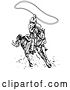 Vector Clip Art of Retro Roper Cowboy on a Horse, Using a Lasso to Catch a Cow or Horse by Andy Nortnik