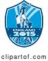 Vector Clip Art of Retro Rugby Union Player Catching Lineout Ball in a Blue and White England 2015 Shield by Patrimonio