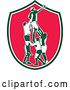 Vector Clip Art of Retro Rugby Union Player Catching Lineout Ball in a Green White and Pink Shield by Patrimonio