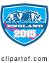 Vector Clip Art of Retro Rugby Union Players in a Scrum in a Blue White and Pink England 2015 Shield by Patrimonio