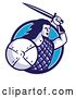 Vector Clip Art of Retro Scottish Highlander with a Sword and Shield in a Blue Circle by Patrimonio