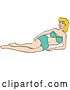 Vector Clip Art of Retro Sexy Blond Lady Wearing a Blue Bikini and Reclining on a Beach in the Summer by Andy Nortnik
