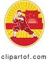 Vector Clip Art of Retro Shaolin Kung Fu Martial Artist in a Fighting Stance in an Oval with a Pagoda by Patrimonio