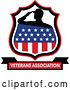 Vector Clip Art of Retro Silhouetted American Soldier Saluting in an American Shield over a Veterans Association Banner by Patrimonio