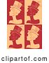 Vector Clip Art of Retro Silhouetted Burlesque Women Wearing Hats over Tan and Red by BNP Design Studio