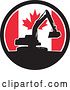 Vector Clip Art of Retro Silhouetted Excavator Machine in a Canadian Flag Circle by Patrimonio