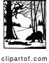Vector Clip Art of Retro Silhouetted Man in a Tree over a Bear and Attacked Man by Prawny Vintage