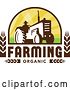 Vector Clip Art of Retro Silhouetted Organic Farmer Operating a Tractor in a Crest Design with Wheat and Text by Patrimonio