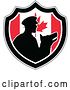 Vector Clip Art of Retro Silhouetted Security Guard and Dog in a Canadian Flag Shield by Patrimonio