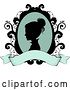 Vector Clip Art of Retro Silhouetted Victorian Lady Cameo in a Floral Frame with a Blank Ribbon Banner by BNP Design Studio