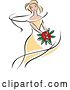 Vector Clip Art of Retro Sketched Blond White Bride in a Yellow Dress, Holding a Bouquet of Red Flowers 2 by Vector Tradition SM