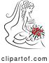 Vector Clip Art of Retro Sketched Bride with Red Flowers in Her Bouquet by Vector Tradition SM