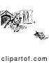 Vector Clip Art of Retro Sketched Dog Chasing Another from a House by Prawny Vintage