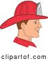 Vector Clip Art of Retro Sketched Fire Fighter Wearing a Helmet in Profile by Patrimonio