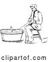 Vector Clip Art of Retro Sketched Guy Playing with a Boat in a Bucket by Prawny Vintage