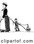 Vector Clip Art of Retro Sketched Maid and Boy Pulling a Milk Wagon by Prawny Vintage