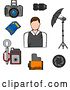 Vector Clip Art of Retro Sketched Photographer and Accessories by Vector Tradition SM