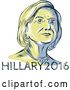Vector Clip Art of Retro Sketched Portrait of Hillary Clinton over Text by Patrimonio