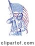 Vector Clip Art of Retro Sketched Soldier Carrying an American Flag by Patrimonio