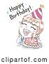 Vector Clip Art of Retro Sketched White Girl with a Cake, Shouting Happy Birthday by BNP Design Studio