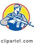 Vector Clip Art of Retro Soldier Holding an Assault Rifle in a Circle by Patrimonio
