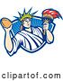 Vector Clip Art of Retro Statue of Liberty Holding a Football and Torch over a Shield by Patrimonio