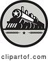 Vector Clip Art of Retro Steam Engine Train with a Star on the Front, Inside a Black and Gray Circle by Patrimonio