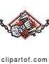 Vector Clip Art of Retro Strongman with Chains and a Dumbbell in Hand, Crashing Through a Red Diamond by Patrimonio