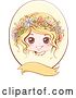 Vector Clip Art of Retro Styled Blond White Girl with Flowers in Her Hair, Inside an Oval Frame with a Blank Banner by BNP Design Studio