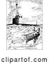 Vector Clip Art of Retro Submarine Rising by a Guy Fishing by Prawny Vintage