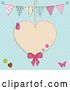Vector Clip Art of Retro Suspended Heart with Buttons and Buntings over Blue by Elaineitalia