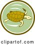 Vector Clip Art of Retro Swimming Sea Turtle in a Green and White Circle by Patrimonio