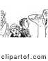 Vector Clip Art of Retro Teenage Couple Shocked at Strict Fathers in Black and White by Picsburg
