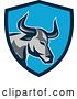 Vector Clip Art of Retro Texas Longhorn Steer Bull in a Blue Shield by Patrimonio