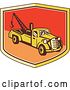 Vector Clip Art of Retro Tow Truck in a Yellow Red and Orange Shield by Patrimonio