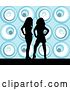Vector Clip Art of Retro Two Black Silhouetted Women Standing over a Blue Background by KJ Pargeter
