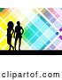 Vector Clip Art of Retro Two Black Silhouetted Women Standing over a Colorful Background with White Lines by KJ Pargeter