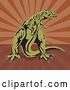 Vector Clip Art of Retro Tyrannosaurus Rex over Brown Rays by Patrimonio