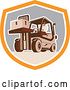 Vector Clip Art of Retro Warehouse Worker Moving a Crate on a Forklift in a Shield by Patrimonio