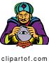 Vector Clip Art of Retro Woodcut Fortune Teller with a Crystal Ball by Patrimonio